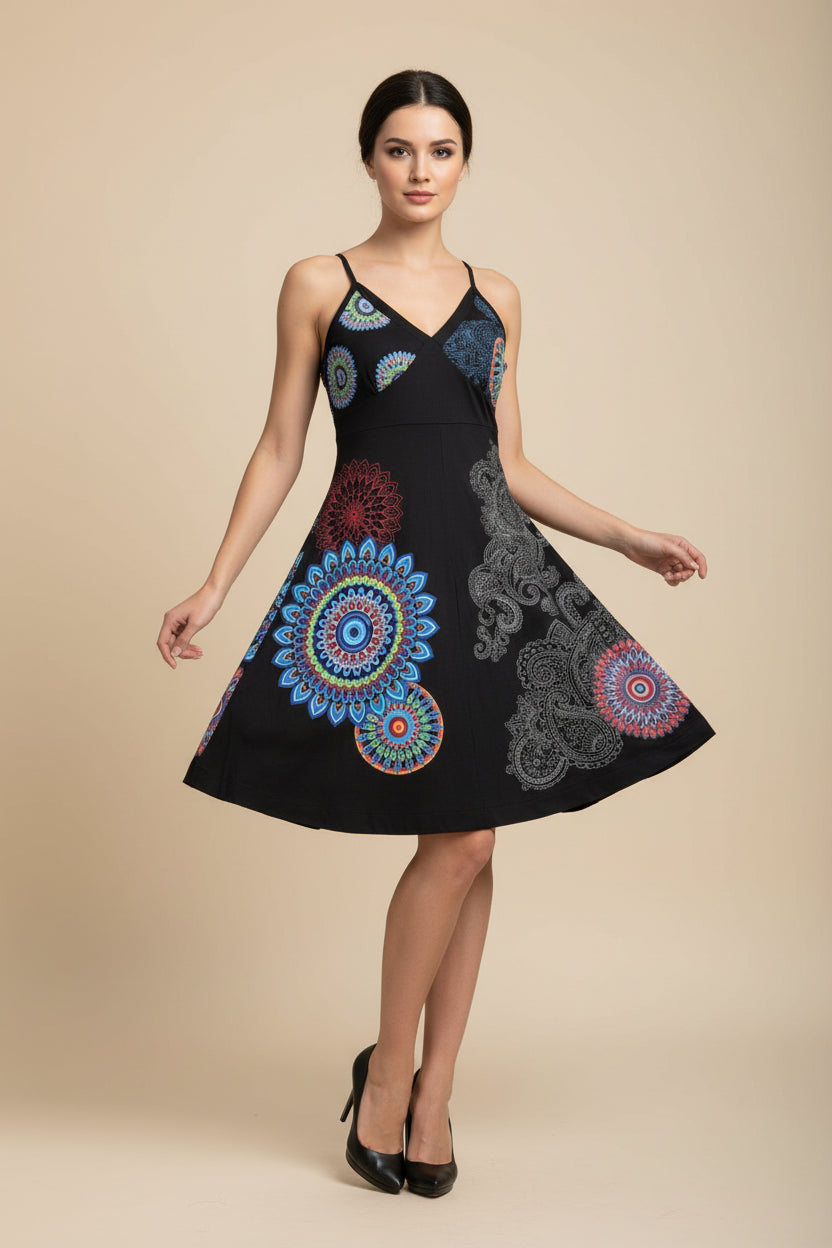 SCHWARZES BOHO MANDALA-KLEID