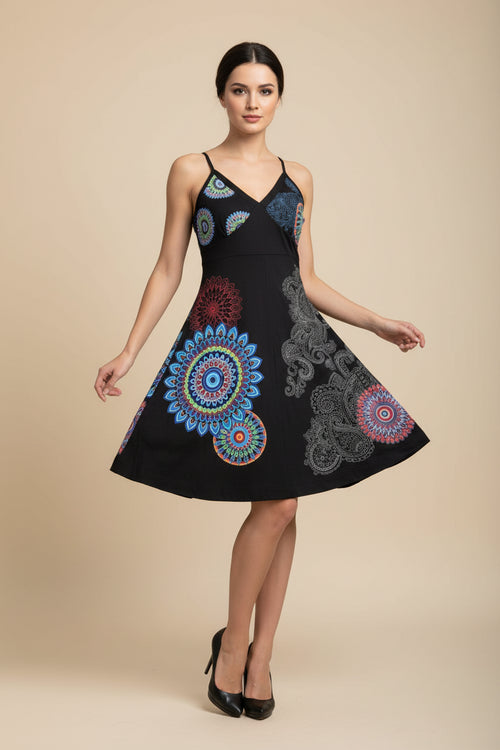 BLACK BOHO MANDALA DRESS