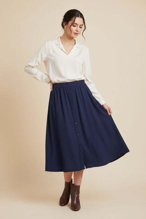 JUPE MIDI BLEU MARINE