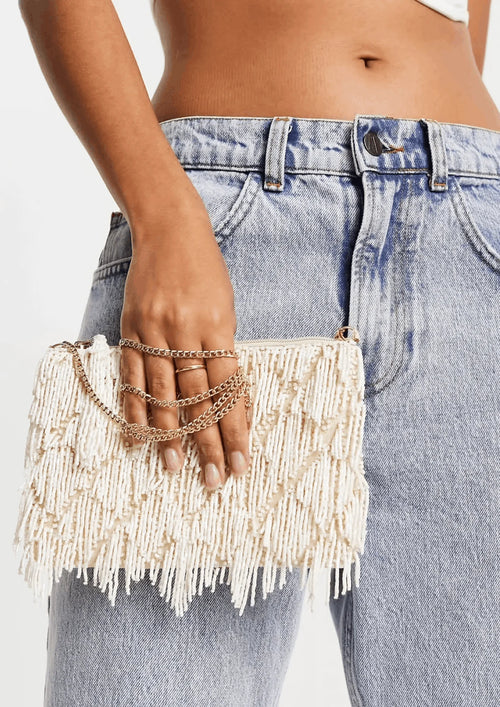 BEADED TASSEL CLUTCH BAG
