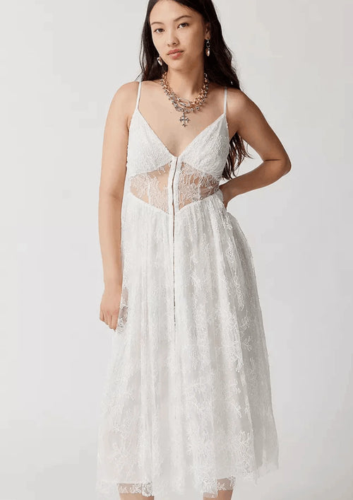 ROBE MI-LONGUE EN CORSET EN DENTELLE COULEUR CÈDRE