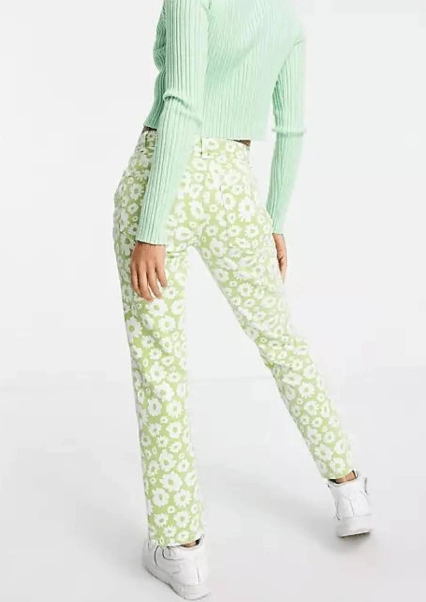 Pantalon en denim floral vert