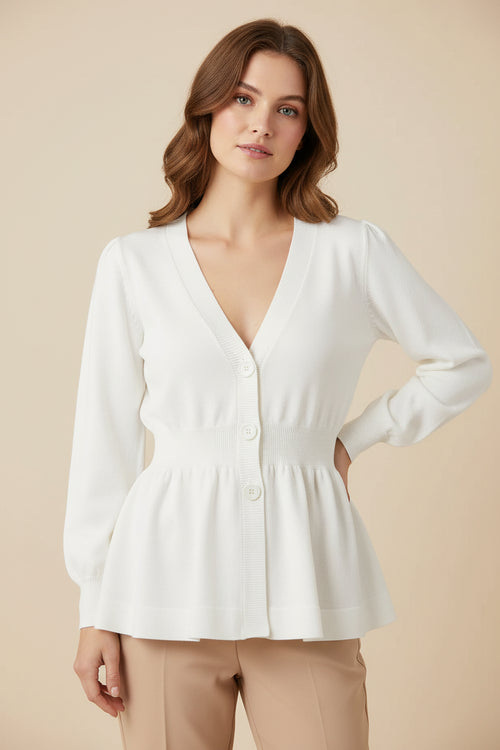 CARDIGAN BLANC CASSÉ À COL EN V