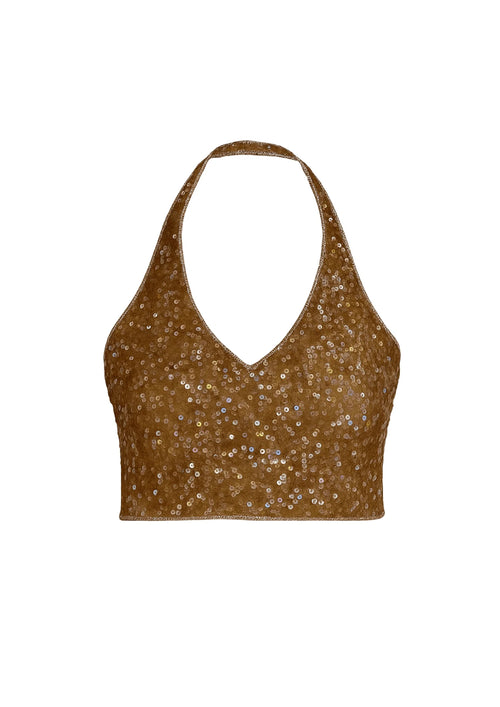 Neckholder-Top mit Perlen