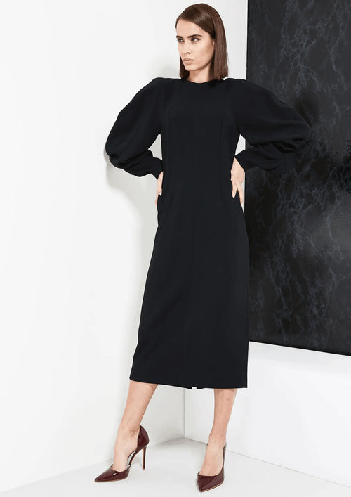BLACK ZIP MIDI DRESS