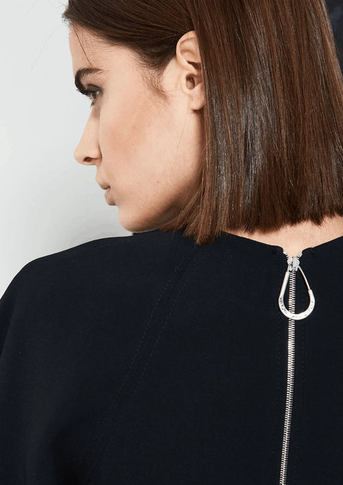 BLACK ZIP MIDI DRESS
