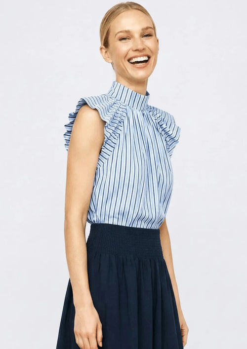 BLUE STRIPED HIGH NECK TOP