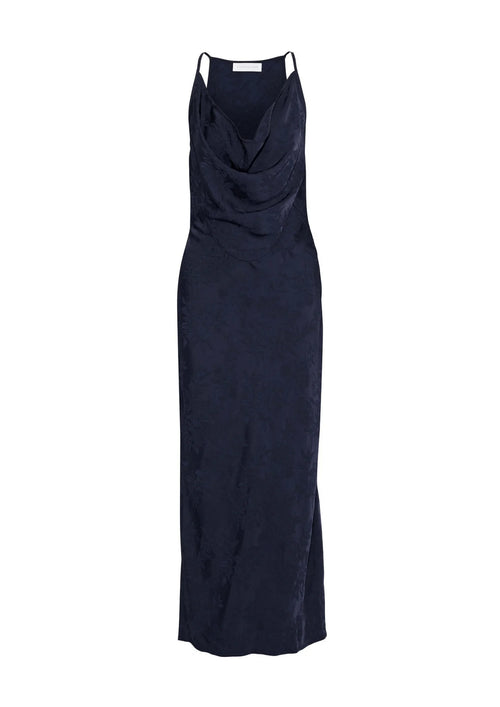 Robe en satin drapée du bleu marine