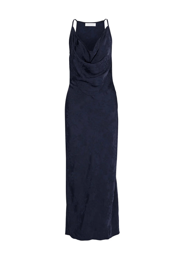 Robe en satin drapée du bleu marine