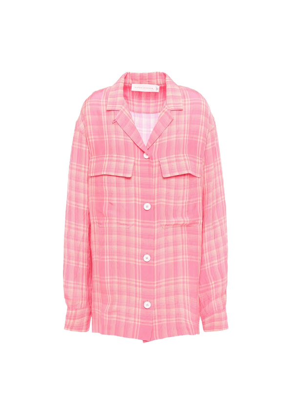 Chemise tissée à carreaux rose