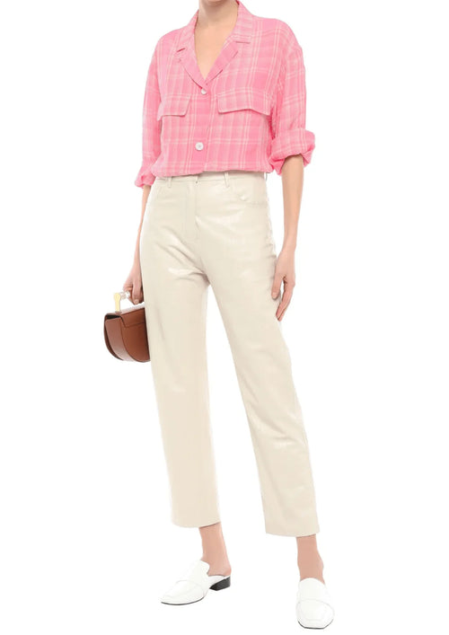 Chemise tissée à carreaux rose