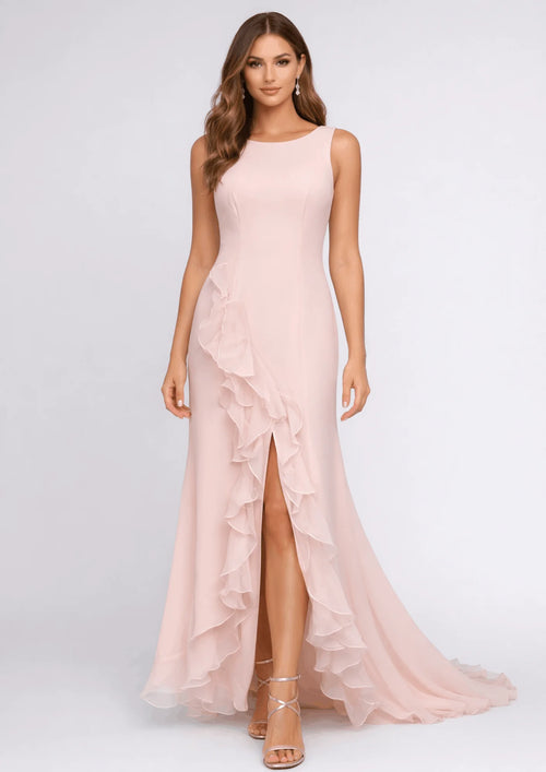 ROBE MAXI BEIGE À VOLANTS
