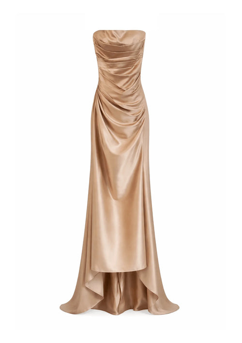 LIGHT BROWN DRAPED MAXI DRESS