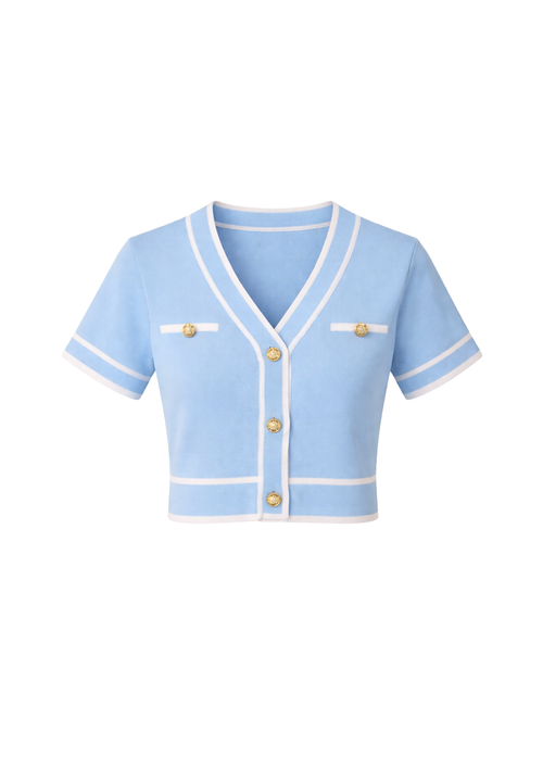 HELLBLAUES STRICKTOP MIT V-AUSSCHNITT