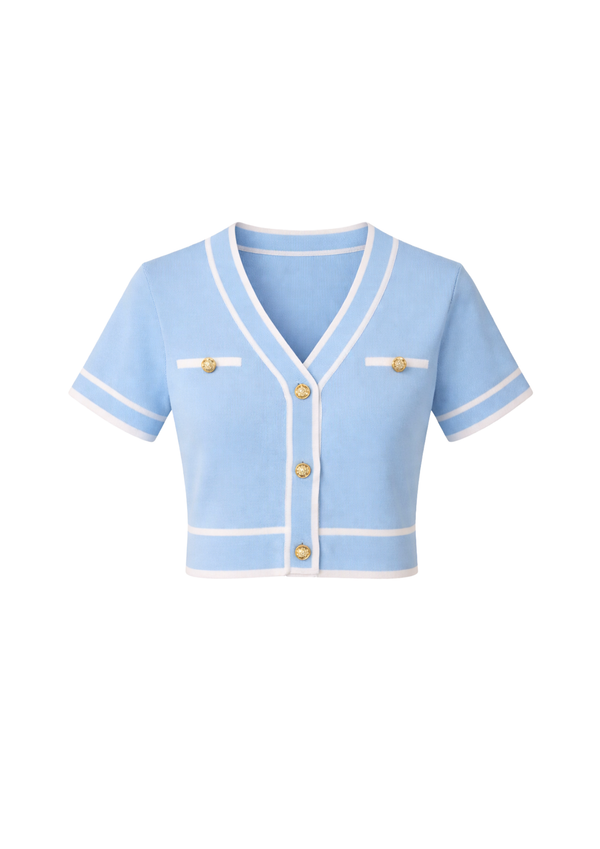 LIGHT BLUE V-NECK KNIT TOP
