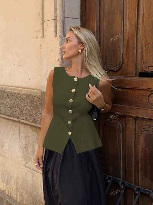 KHAKI SLEEVELESS TOP