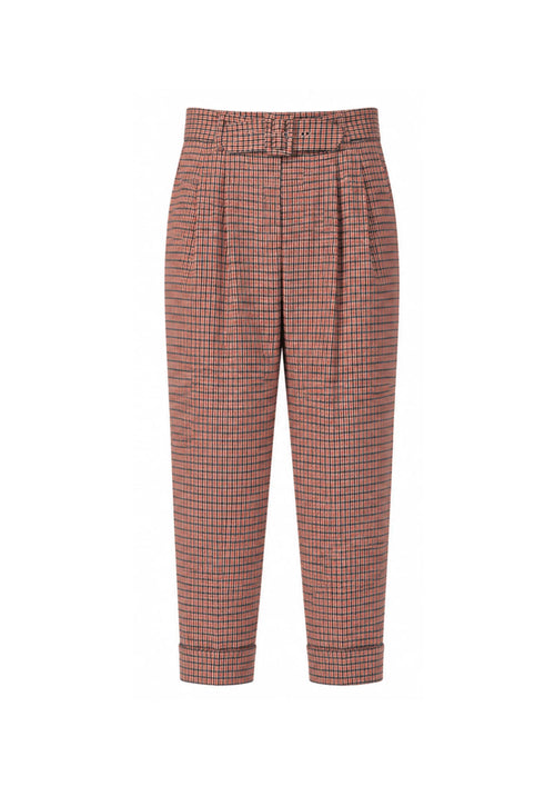 CHECKERED HIGH-WAIST TROUSERS