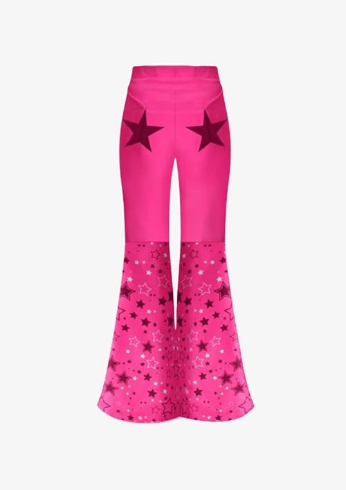 Pantalon évasé rose à étoiles