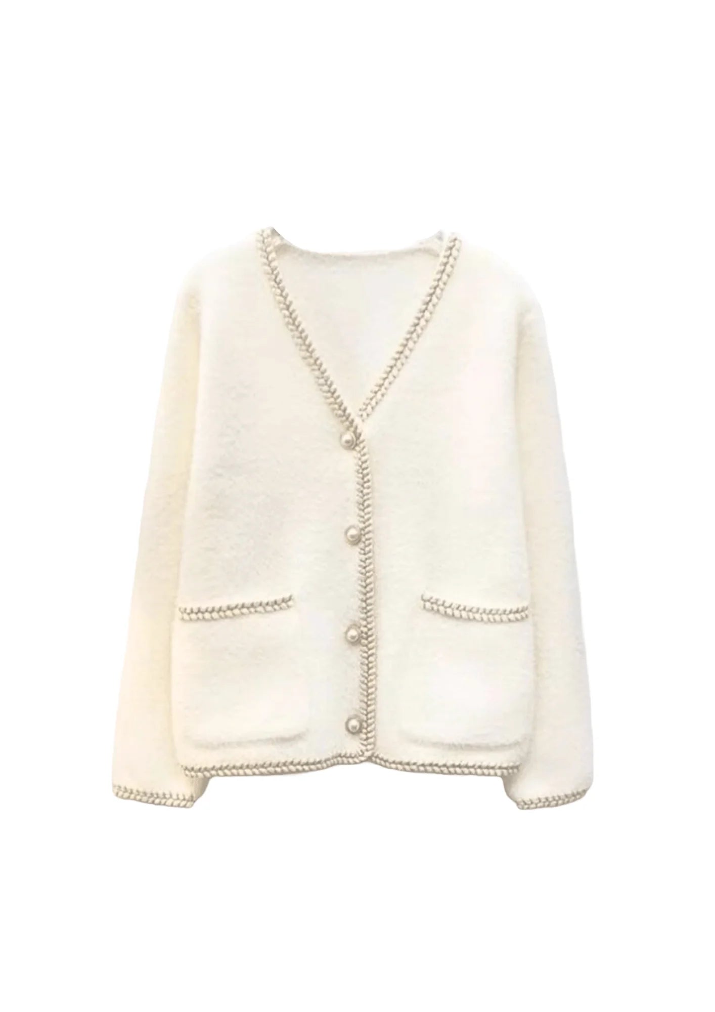 WHITE V-NECK CARDIGAN