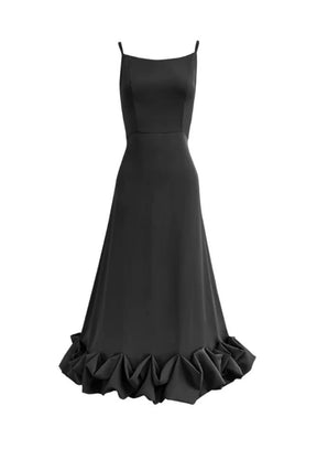 Schwarz gekräuseltes Midi -Kleid