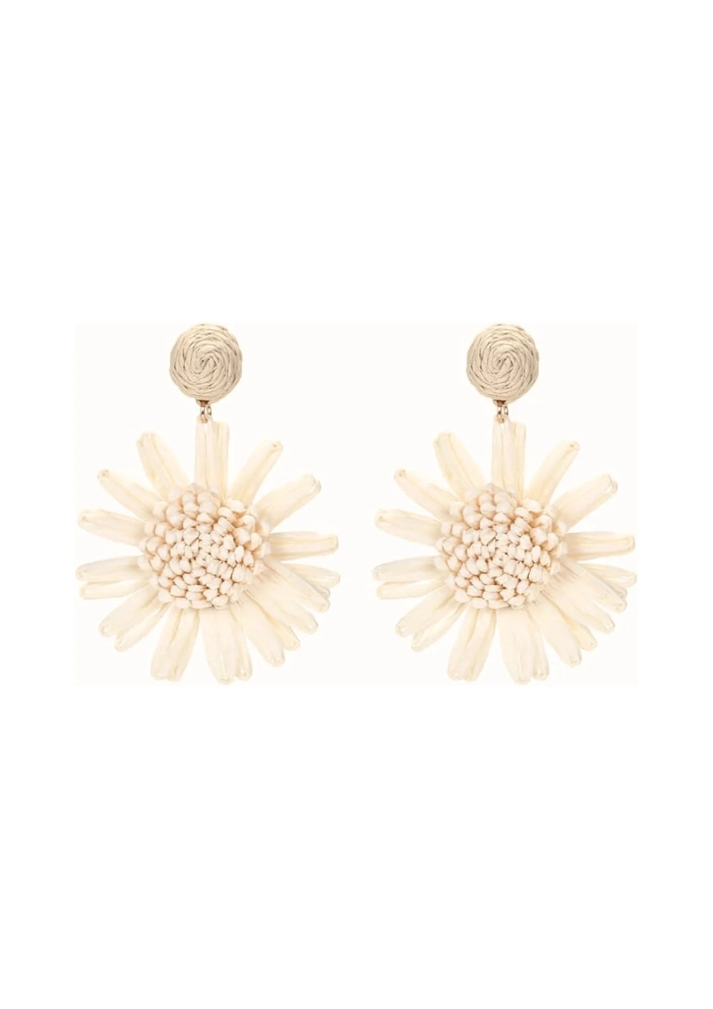 BEIGE RAFFIA DAISY LARGE EARRINGS