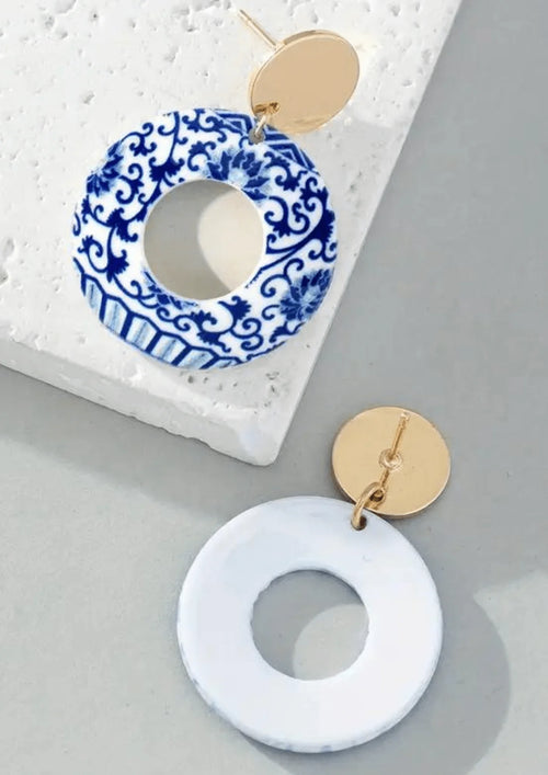 BLUE ACRYLIC CHINESE STYLE EARRINGS