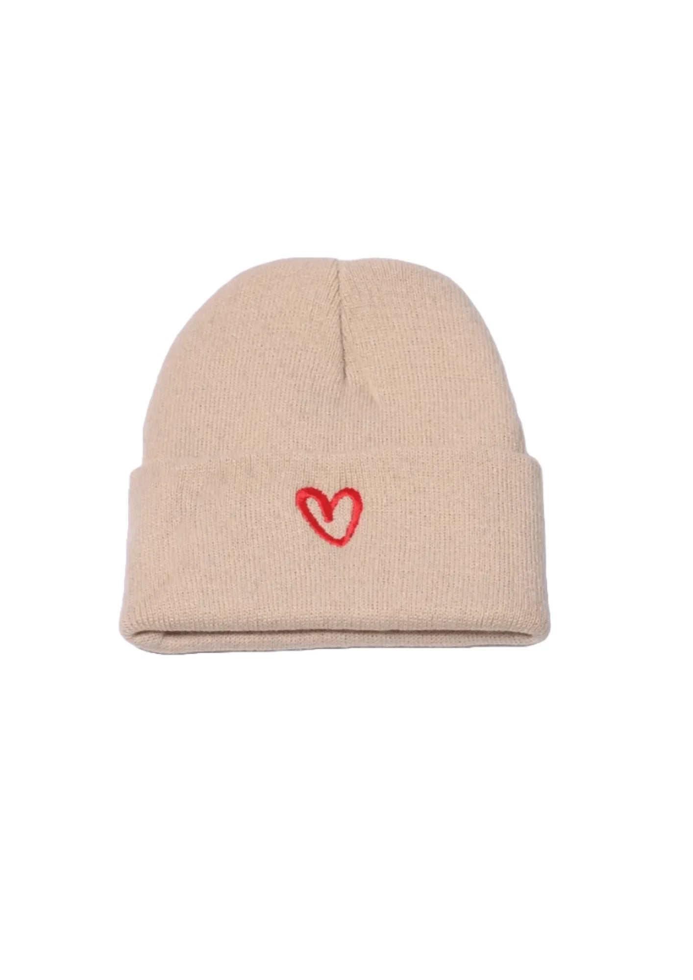 LIGHT BROWN HEART BEANIE