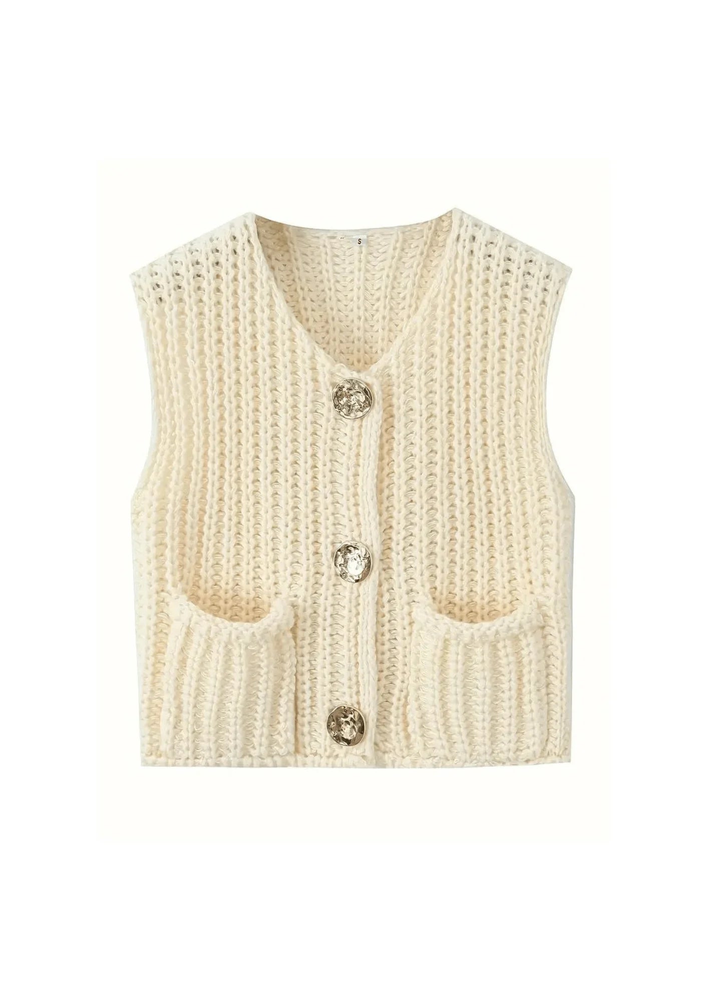 BEIGE SLEEVELESS KNIT VEST CARDIGAN