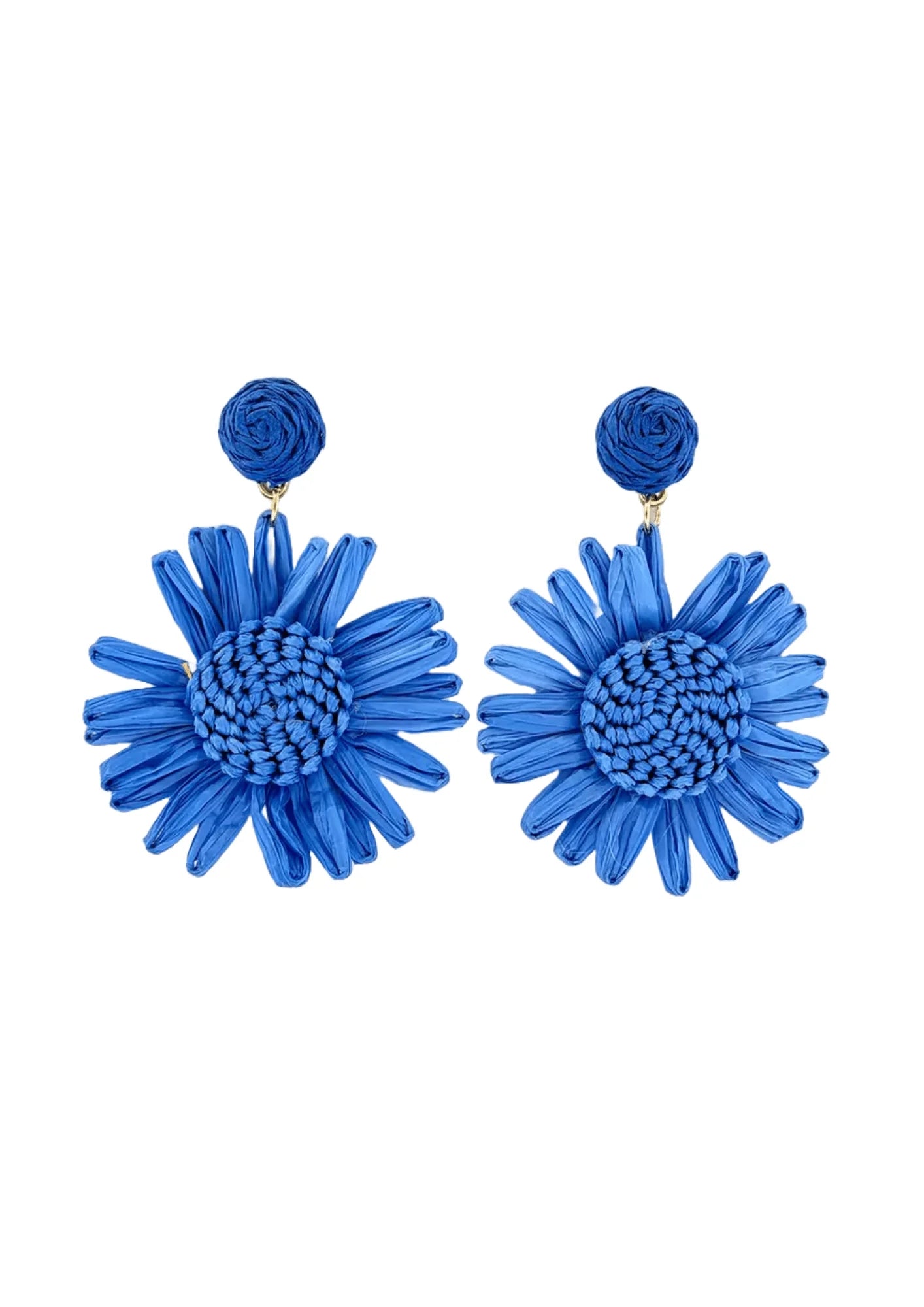 BLUE RAFFIA DAISY LARGE EARRINGS