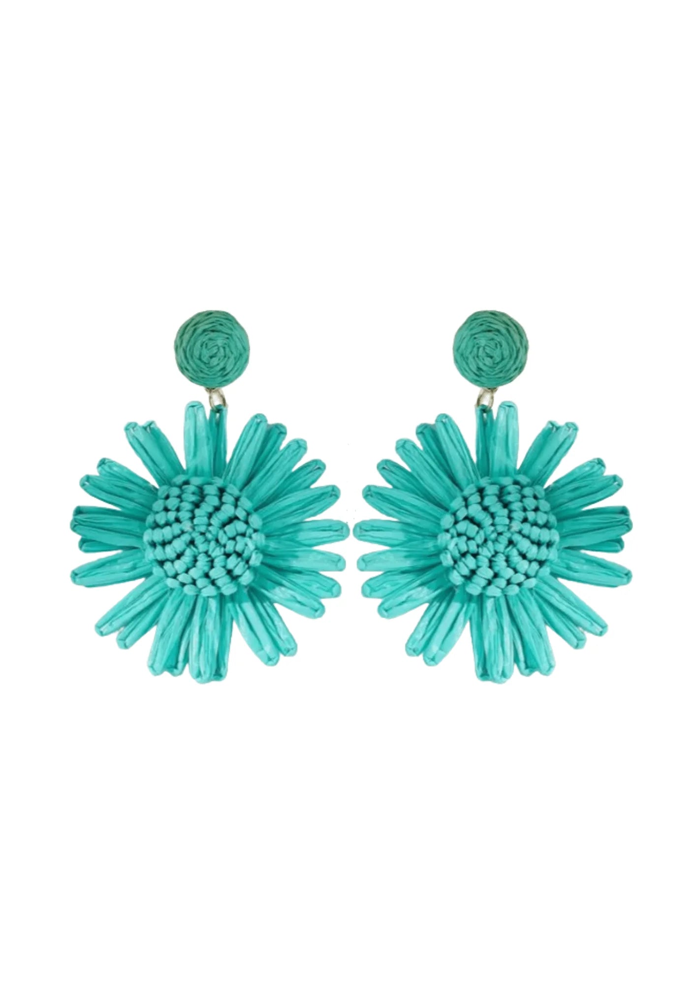 TURQUOISE RAFFIA DAISY LARGE EARRINGS