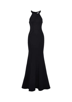 BLACK FLUTED LONG DRESS