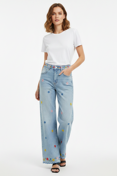FLORAL DENIM TROUSERS
