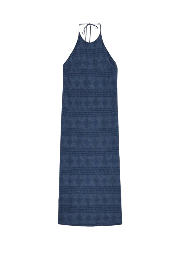 ROBE LONGUE EN DENIM ET LIN À PERLES