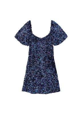 BLAUES MINIKLEID MIT PAILLETTEN