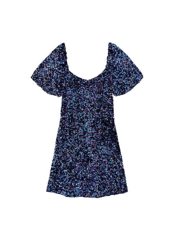 MINI ROBE À PAILLETTES BLEUE