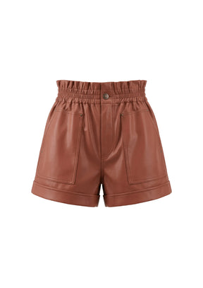 BROWN FAUX LEATHER  SHORTS