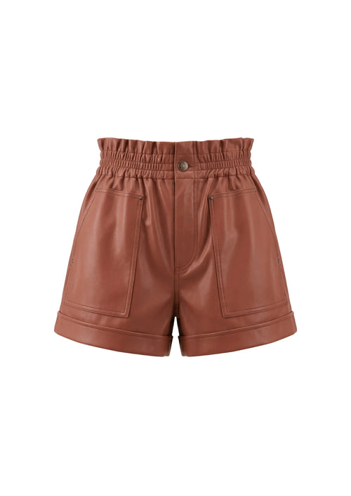 BROWN FAUX LEATHER  SHORTS