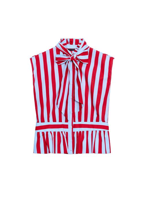 RED STRIPED BOW TOP