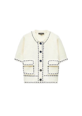 SHORT SLEEVE TOPSTITCHED CARDIGAN
