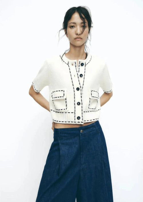 CARDIGAN SURPIQUÉ À MANCHES COURTES