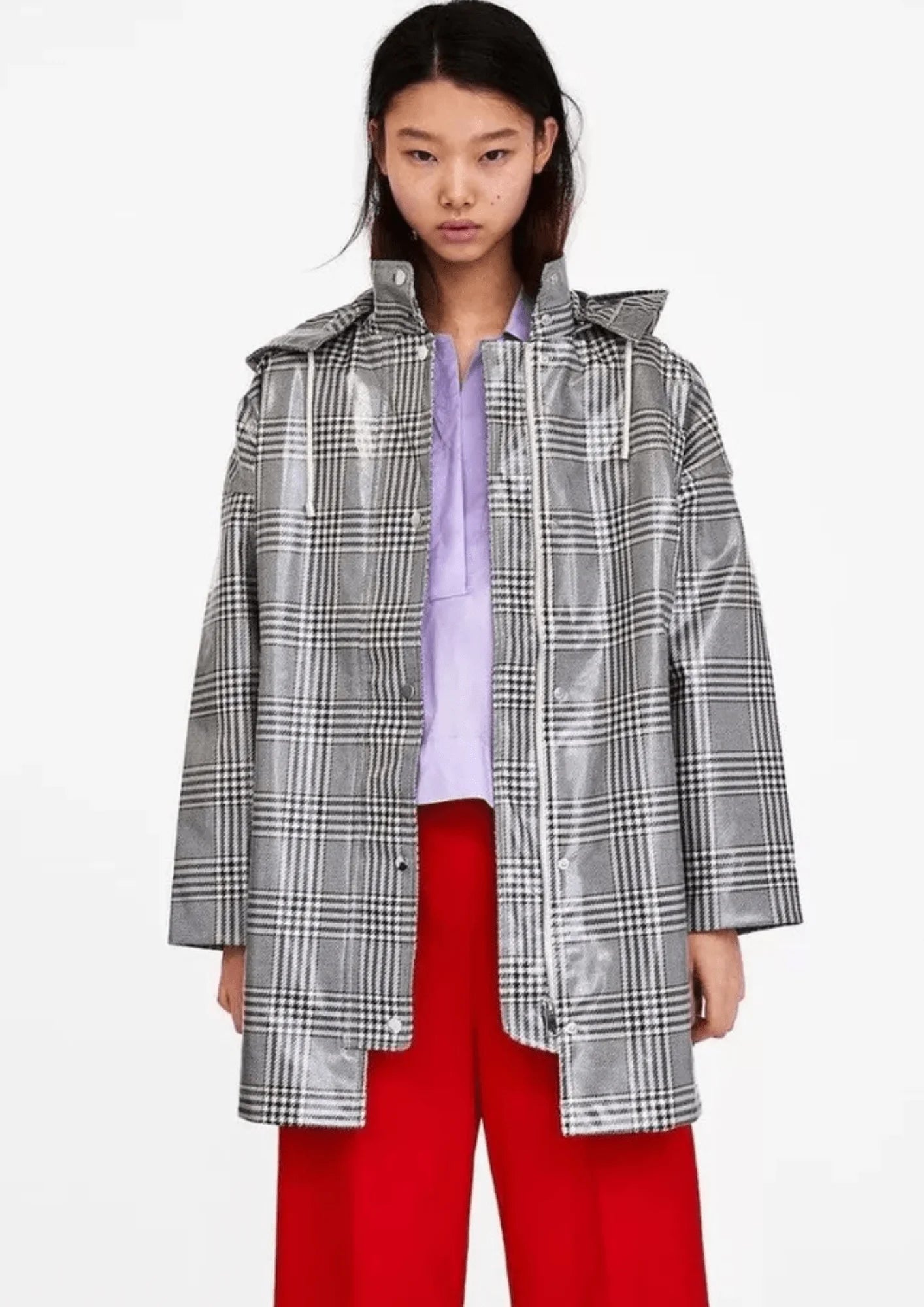 GREY CHECKED RAINCOAT