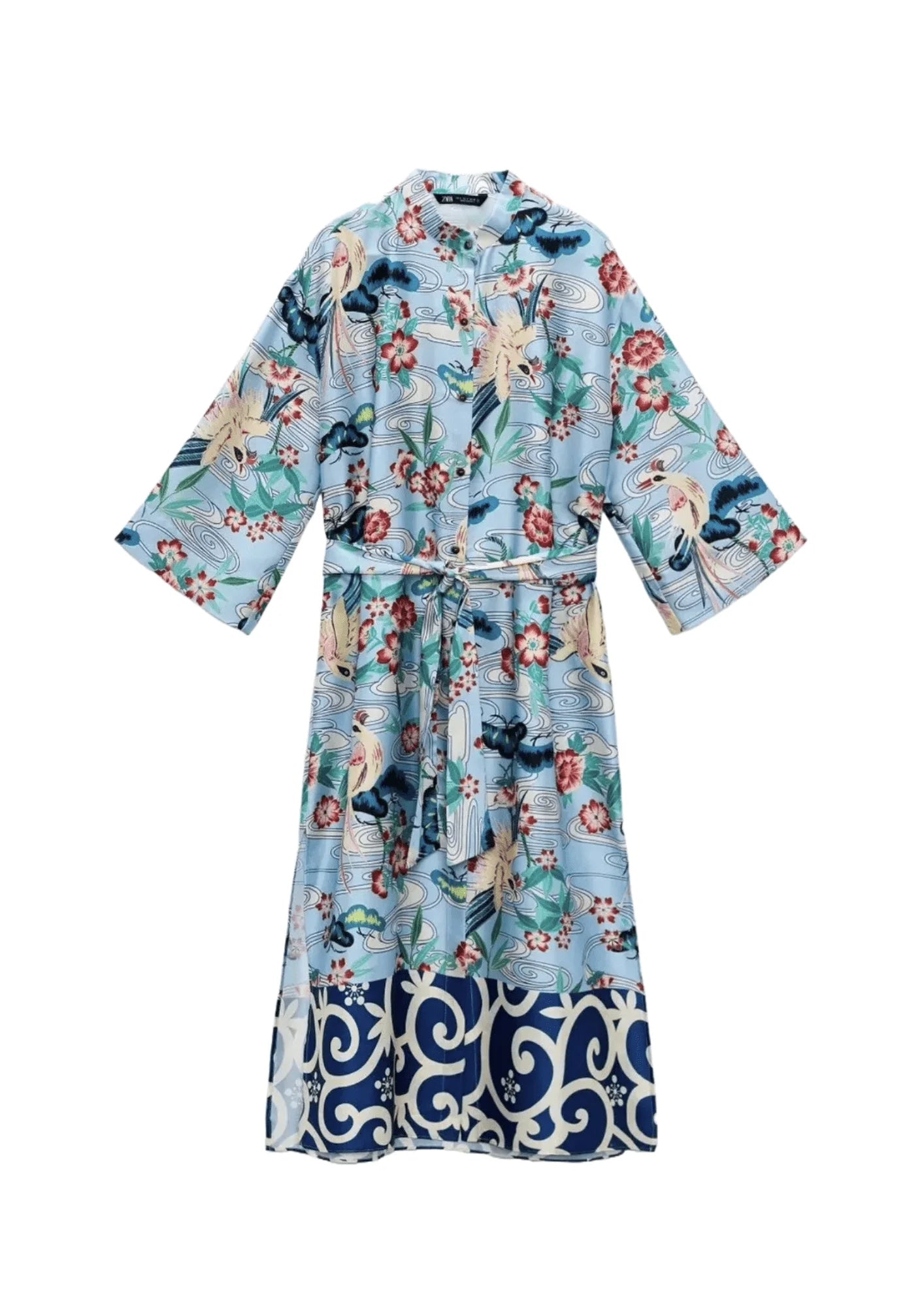 BLUE PRINTED KIMONO DRESS