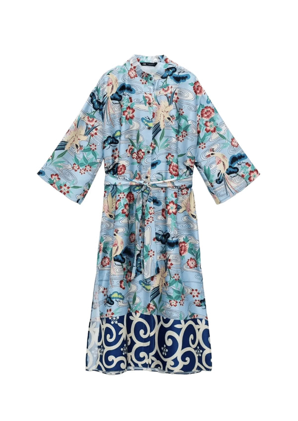ROBE KIMONO IMPRIMÉE BLEUE