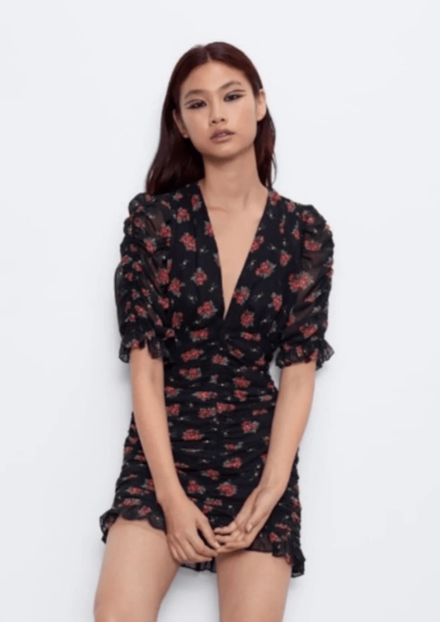 DRAPED FLORAL MINI DRESS