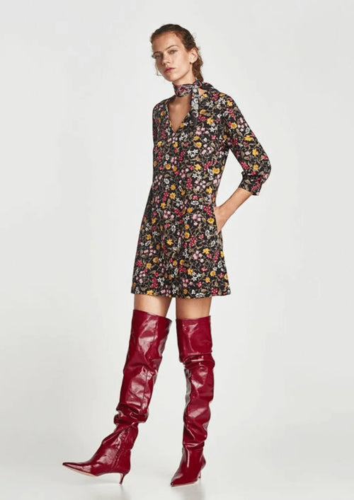 BLACK FLORAL PRINTED DRESS