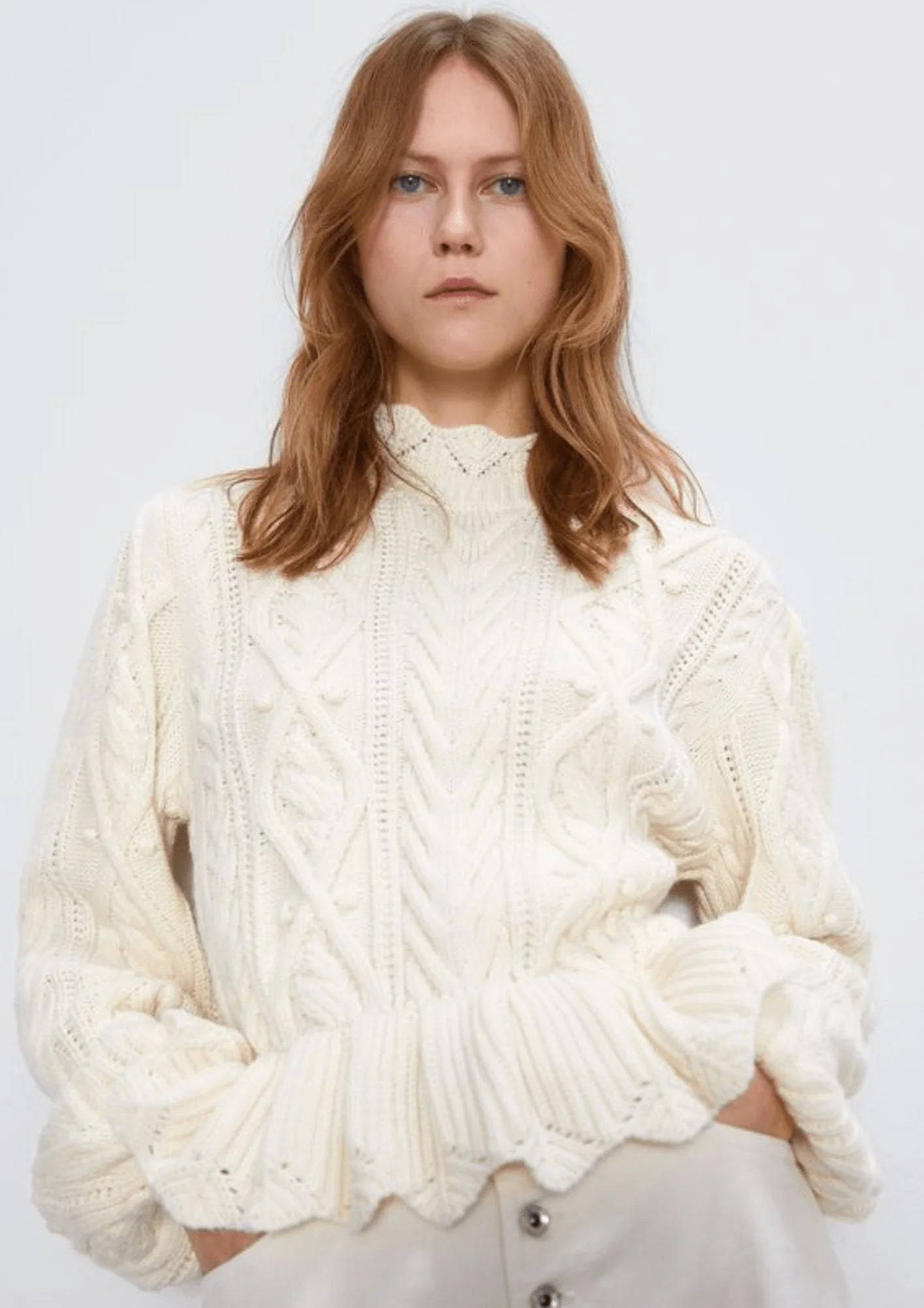 BEIGE CABLE-KNIT JUMPER