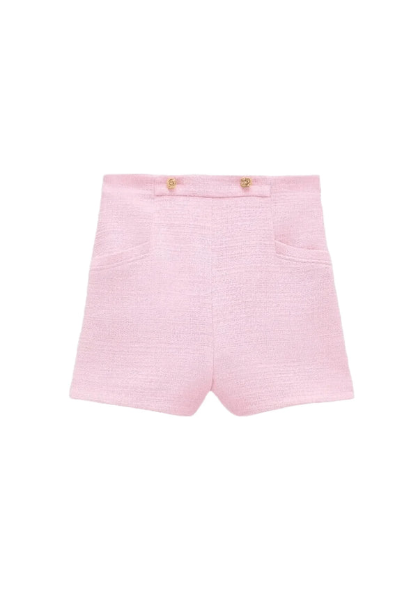 Shorts en tweed rose bébé