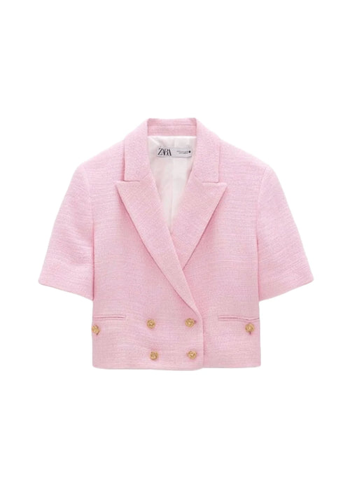 LIGHT PINK TWEED CROPPED TOP