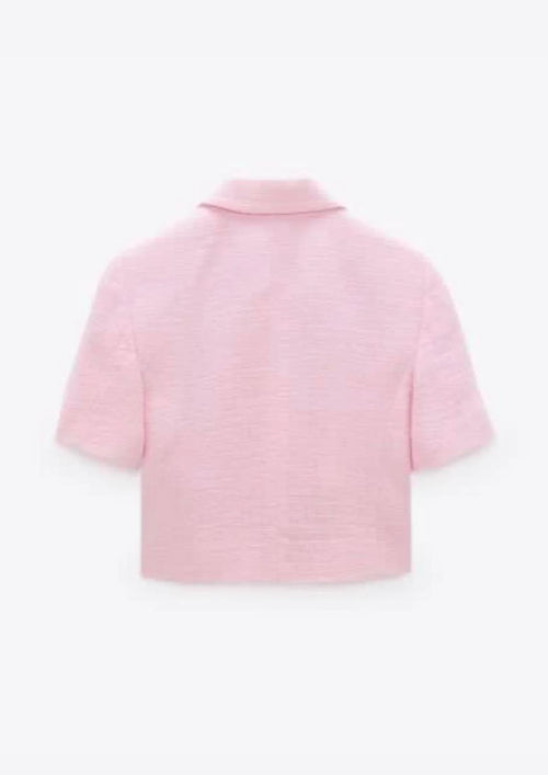 LIGHT PINK TWEED CROPPED TOP