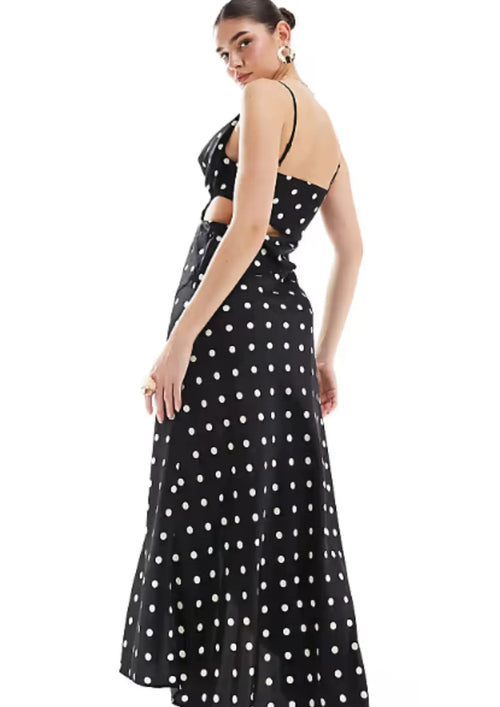 POLKA-DOT SATIN MIDI DRESS